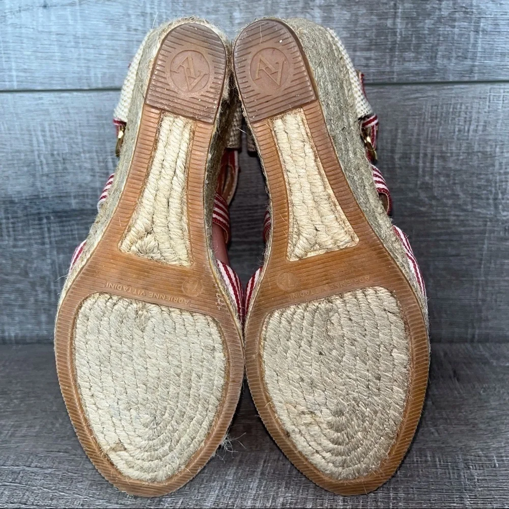 Adrienne Vittadini sz 7.5 Brianna red striped wedge Espadrilles